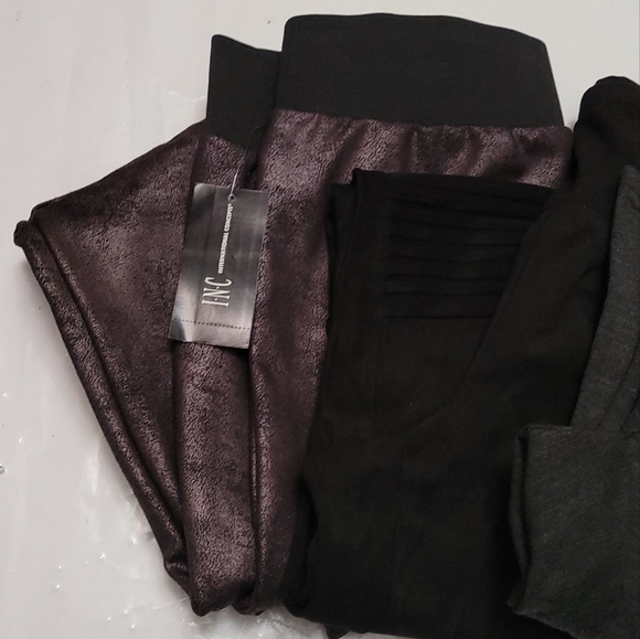 LARGE 3PRS Legging bundle INC Silver Metallic INC Faux suede INC Jersey knit - Picture 6 of 13